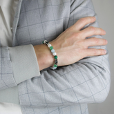Men's Bracelet with Belomorite (Moonstone), Green Aventurine, Aquamarine, Howlite, Malachite, Hematite and Silver Steel